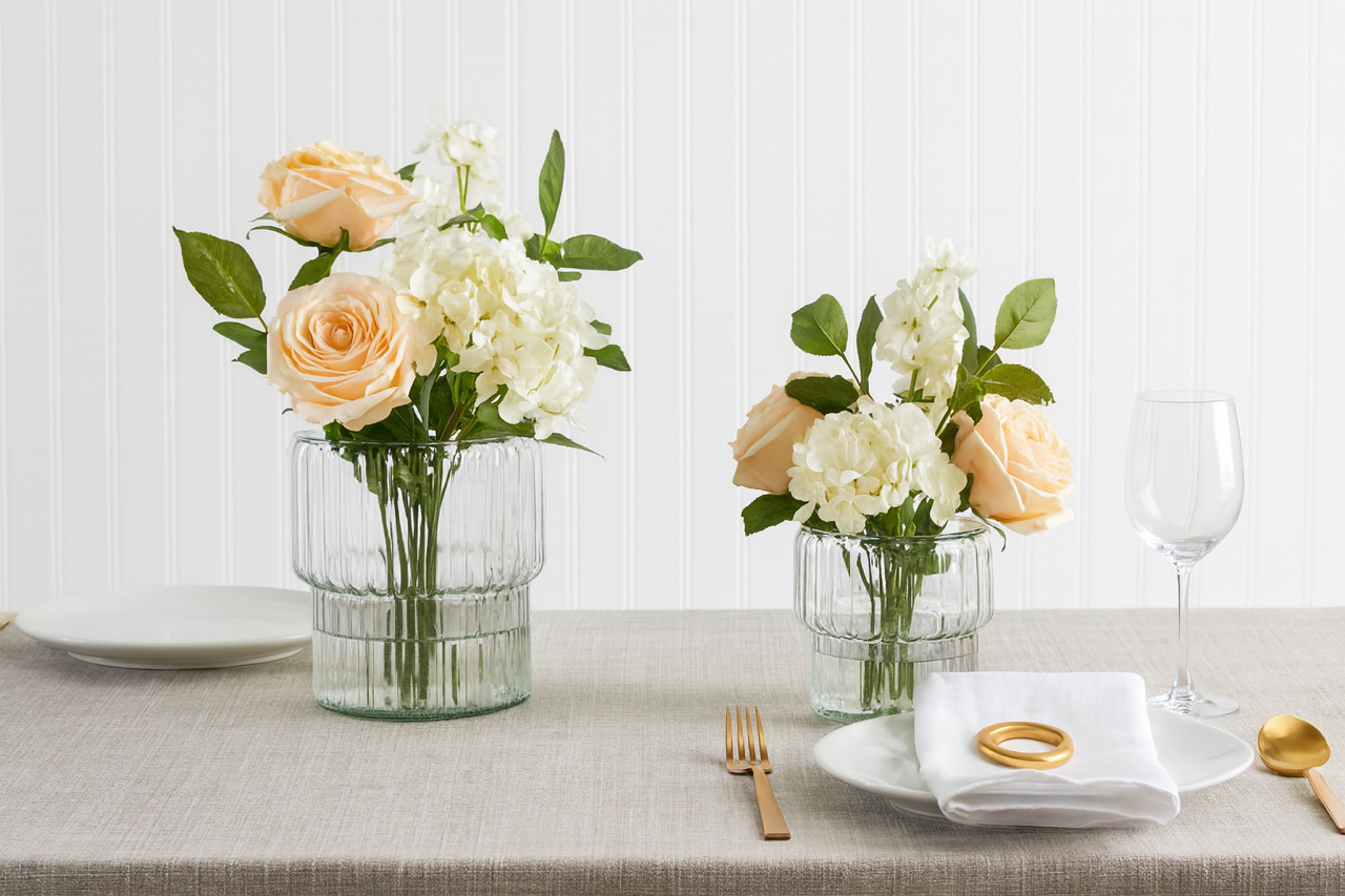 Clear ribbed glass Gala vase modern wedding centerpiece table decor Elegant clear glass ribbed vase minimalist home styling Modern clear glass table vase for weddings and events