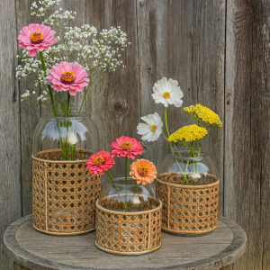 Dylan Rattan Wrapped Glass Vase | Boho Rustic Modern Decor | Multiple Sizes