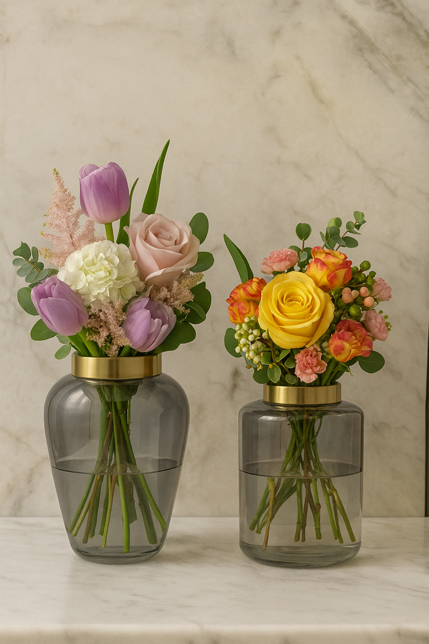 mbre gradient glass vase with gold ring modern luxury decor Elegant ombre glass centerpiece vase with gold accent