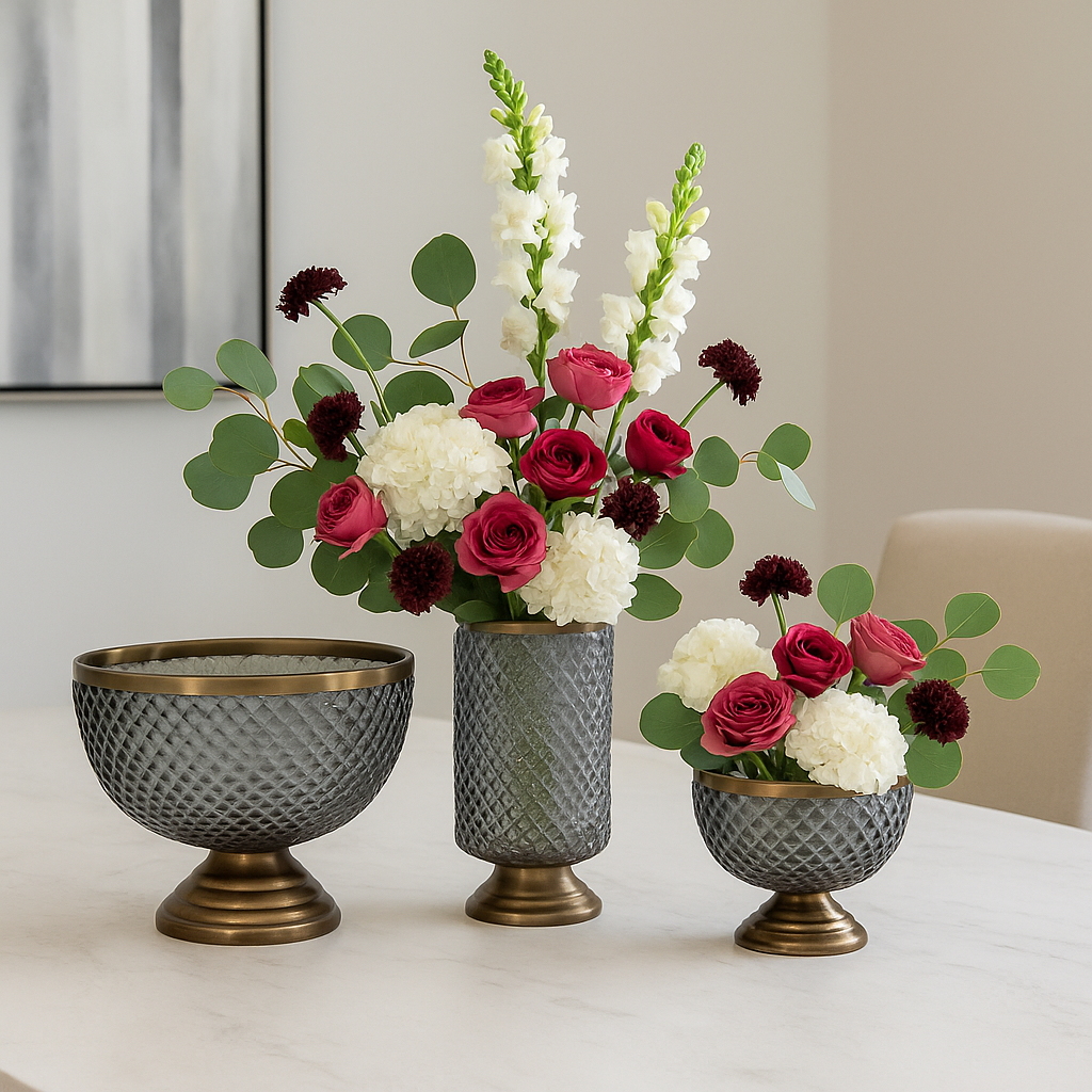 Nikolas Diamond Glass Vase Set with Gold Pedestal | Modern Centerpiece | Wedding Table Decor - Image 11