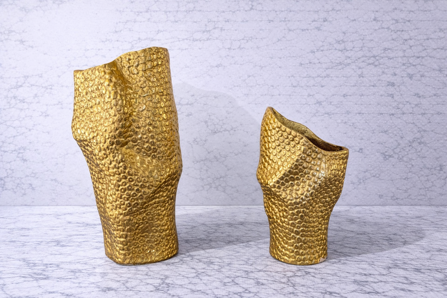 Lucy collection gold metal vase with textured sculptural design modern luxury home decor