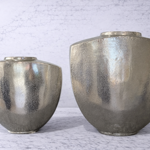 Joanne collection silver metal vases with textured finish modern contemporary luxury home decor