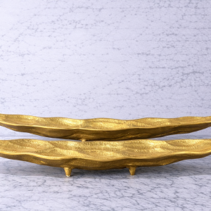 Ethan collection gold metal trays with sculptural textured design modern luxury home decor