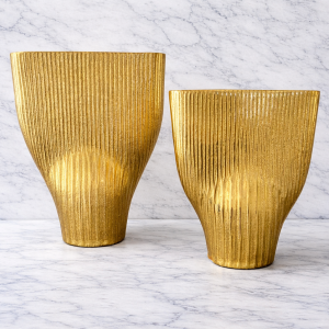 Emily collection ribbed gold metal vase tall sculptural modern luxury home decor