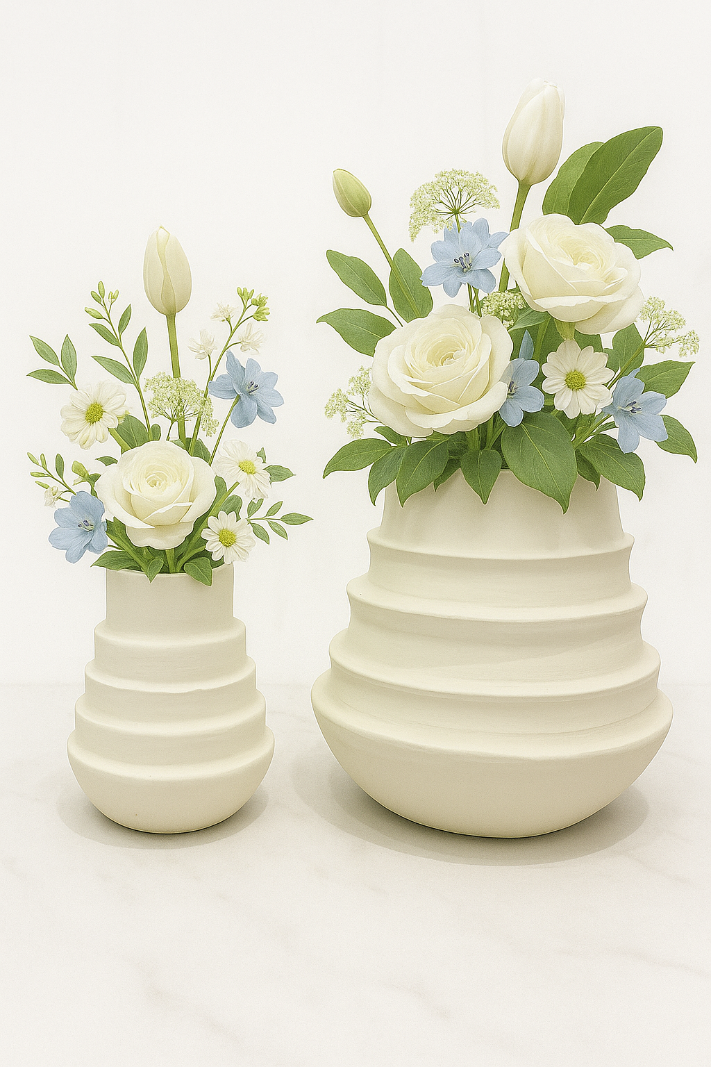 White ceramic tiered Ringlet vase modern minimalist neutral home decor on textured background