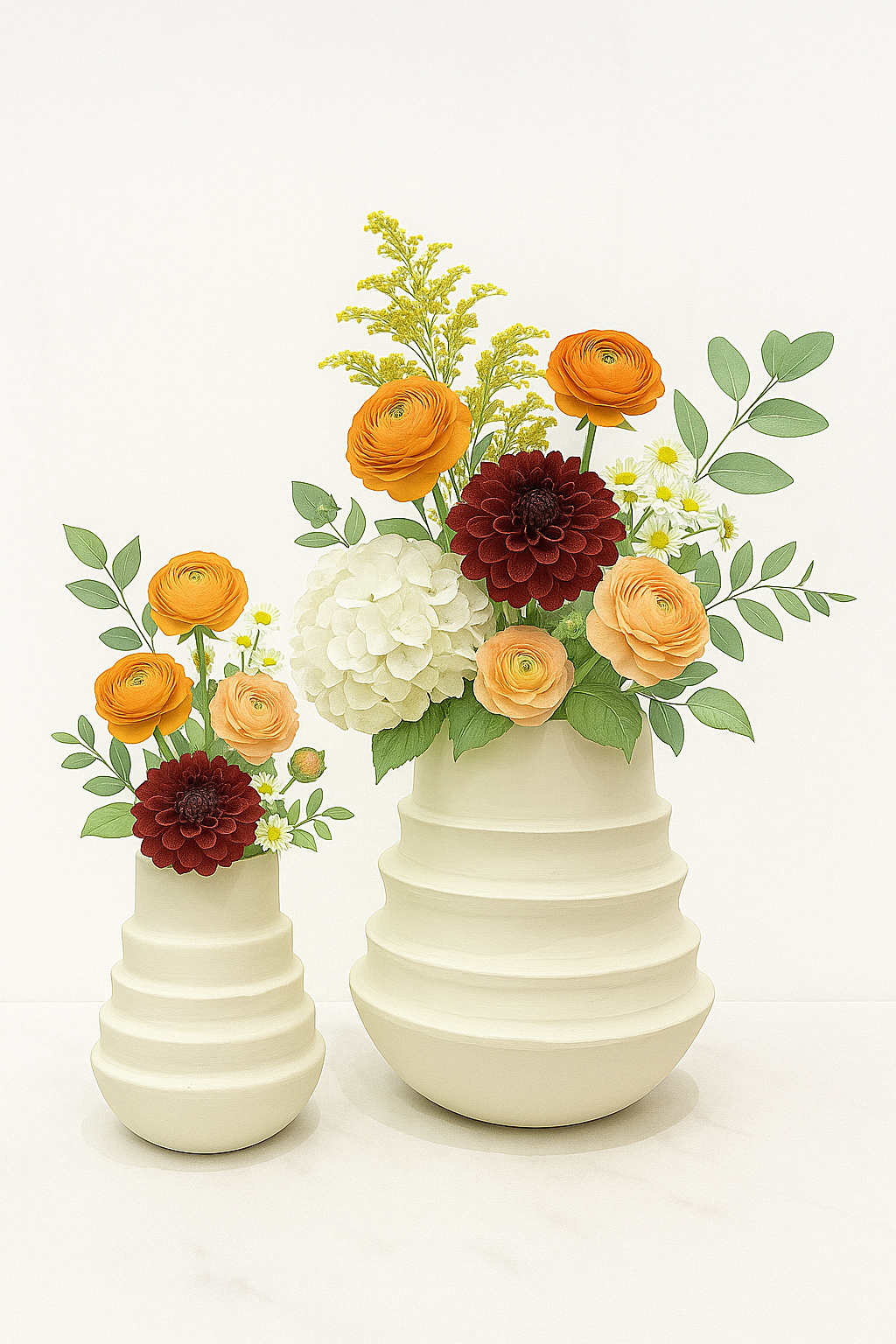 White ceramic tiered Ringlet vase modern minimalist neutral home decor on textured background