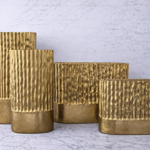 Tobias collection ribbed gold metal vases modern sculptural luxury home decor