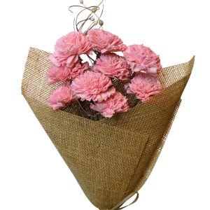 Coral pink Everfloral carnation stems sold by the box, featuring real-touch faux flowers for wholesale florists, events, weddings, and retail floral displays.