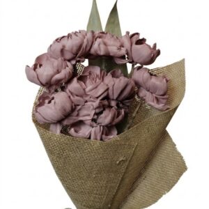 old pink peony flower with leaves