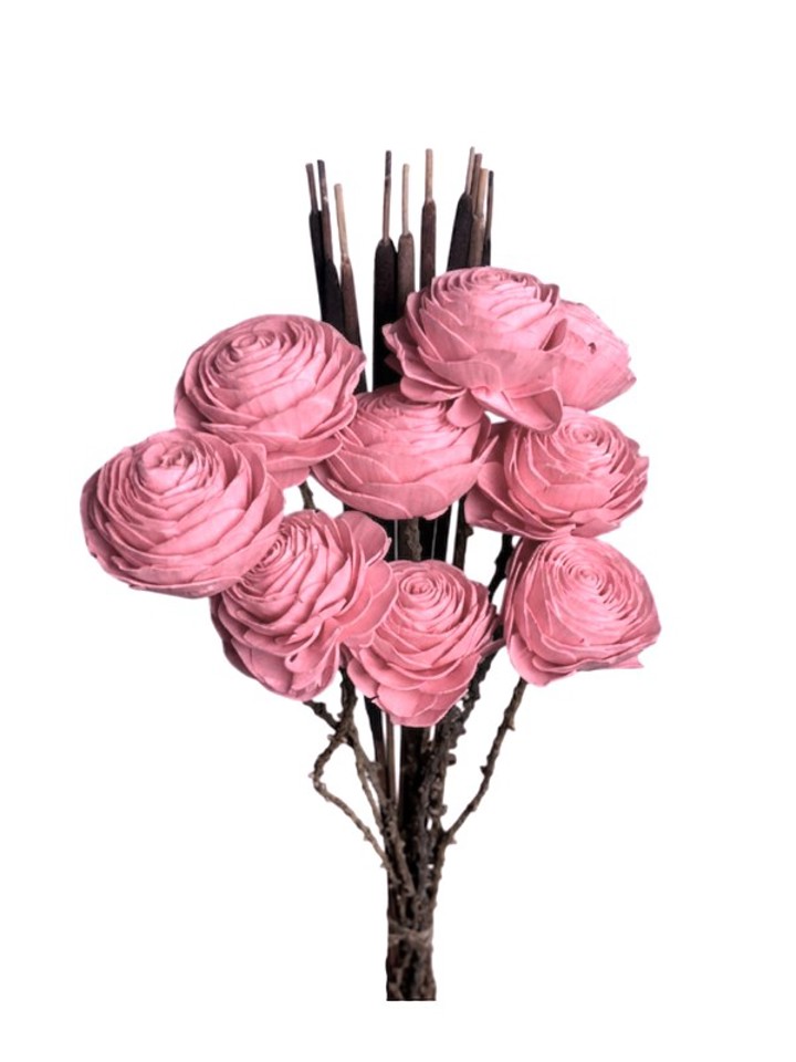coral pink beauty rose with cattails