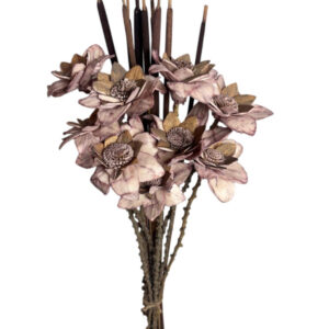 old pink flannel flower with cattails